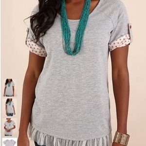 Matilda Jane Once Upon A Literacy Ruffle Hem Gray Top Whimsical Polka Dots -  M